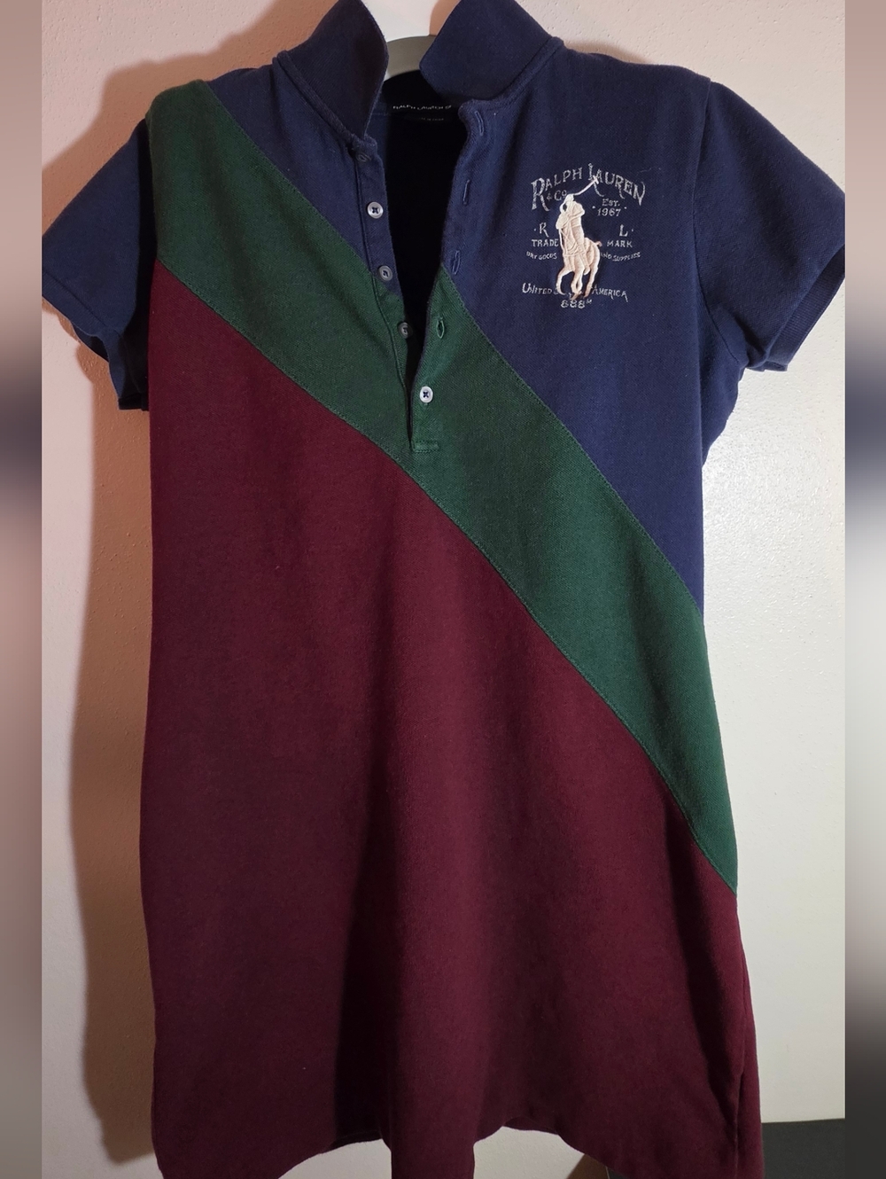 Ralph Lauren Tri-Color Polo Dress in Navy, Forest Green & Burgundy